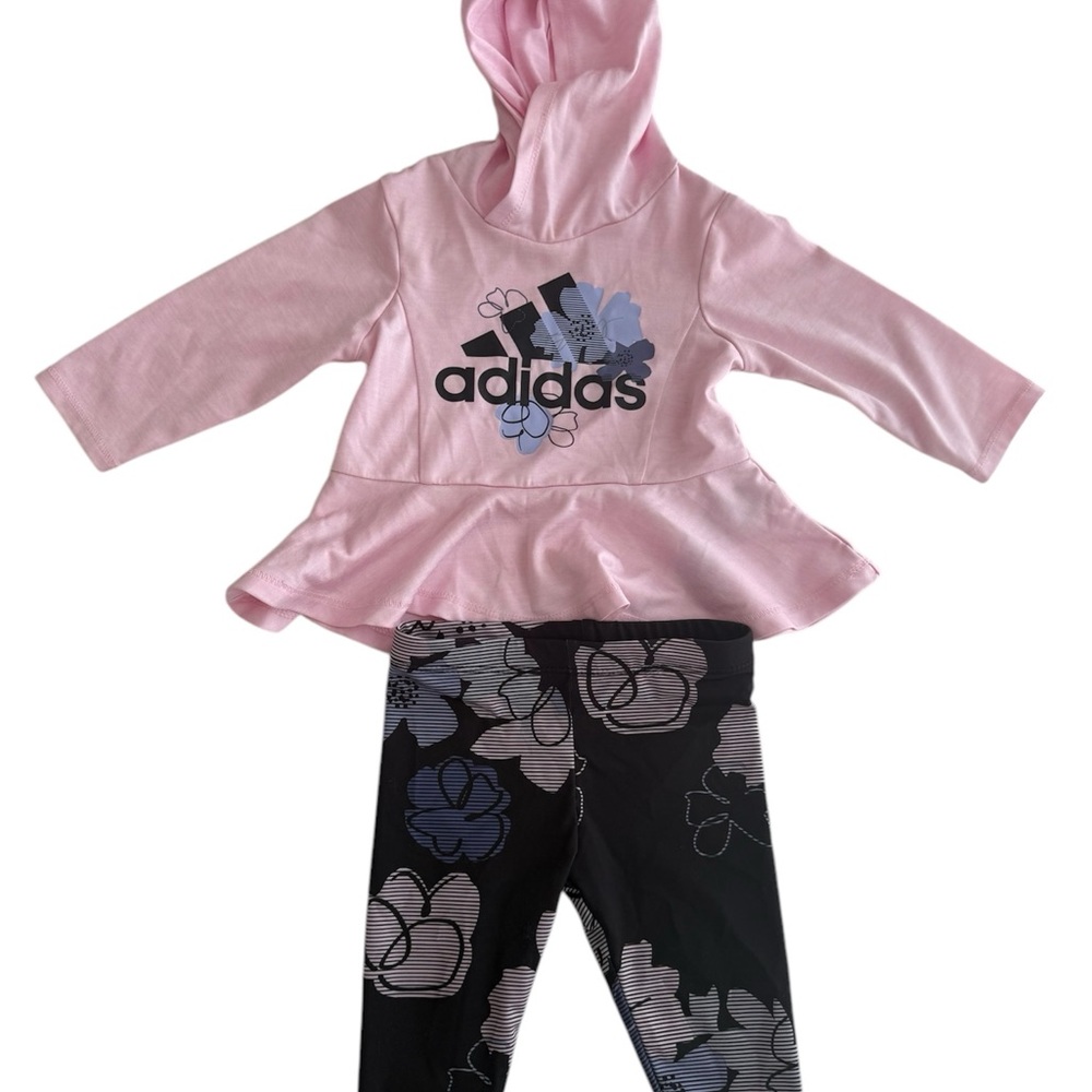 Adidas Pink Hoodie and Black Floral Leggings Set